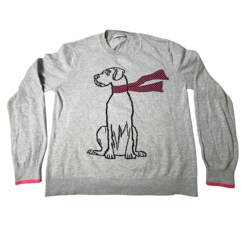 Alashan Gray Cotton Woofington Pullover‎ Sweater Dog Pink Scarf Cashmere Blend